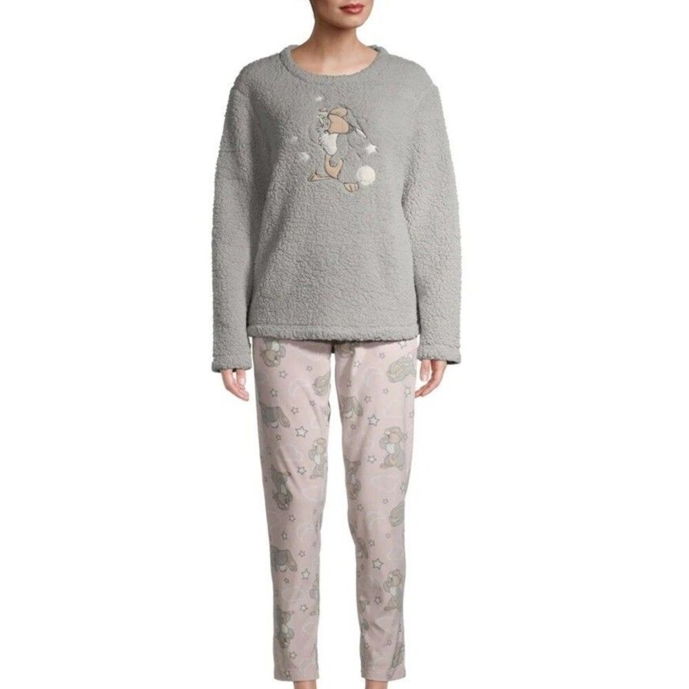 Disney Thumper Plush Pajama Set Women's 2X Gray Pink Fleece NWT Sleepwear